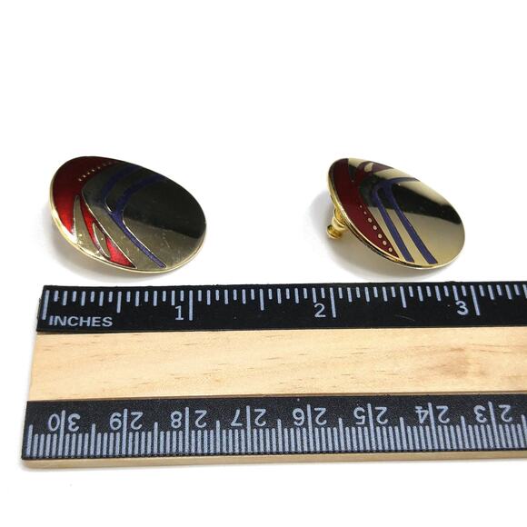 Laurel Burch Metallic Red & Purple Earrings, Gold Plated, 1980s Vintage - Picture 7 of 10